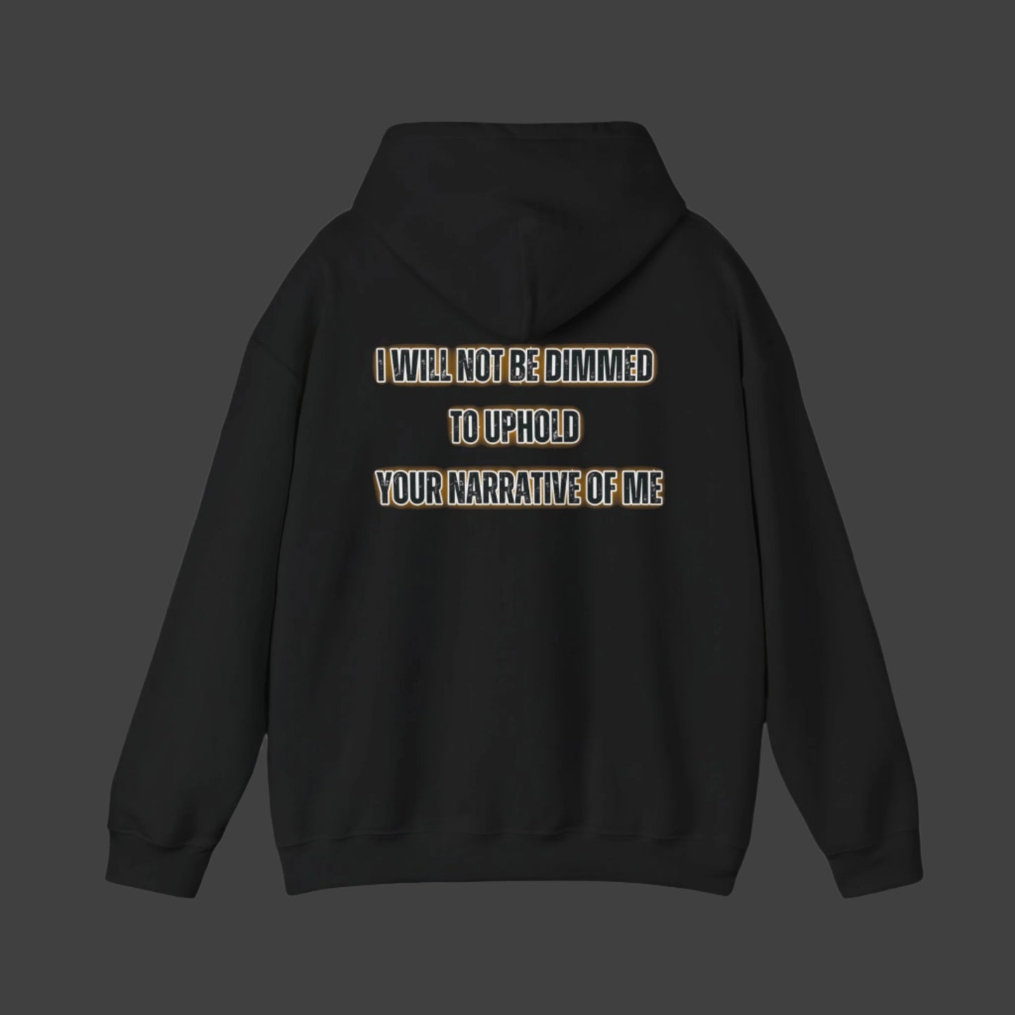 Black hoodie with text on the back on a white background