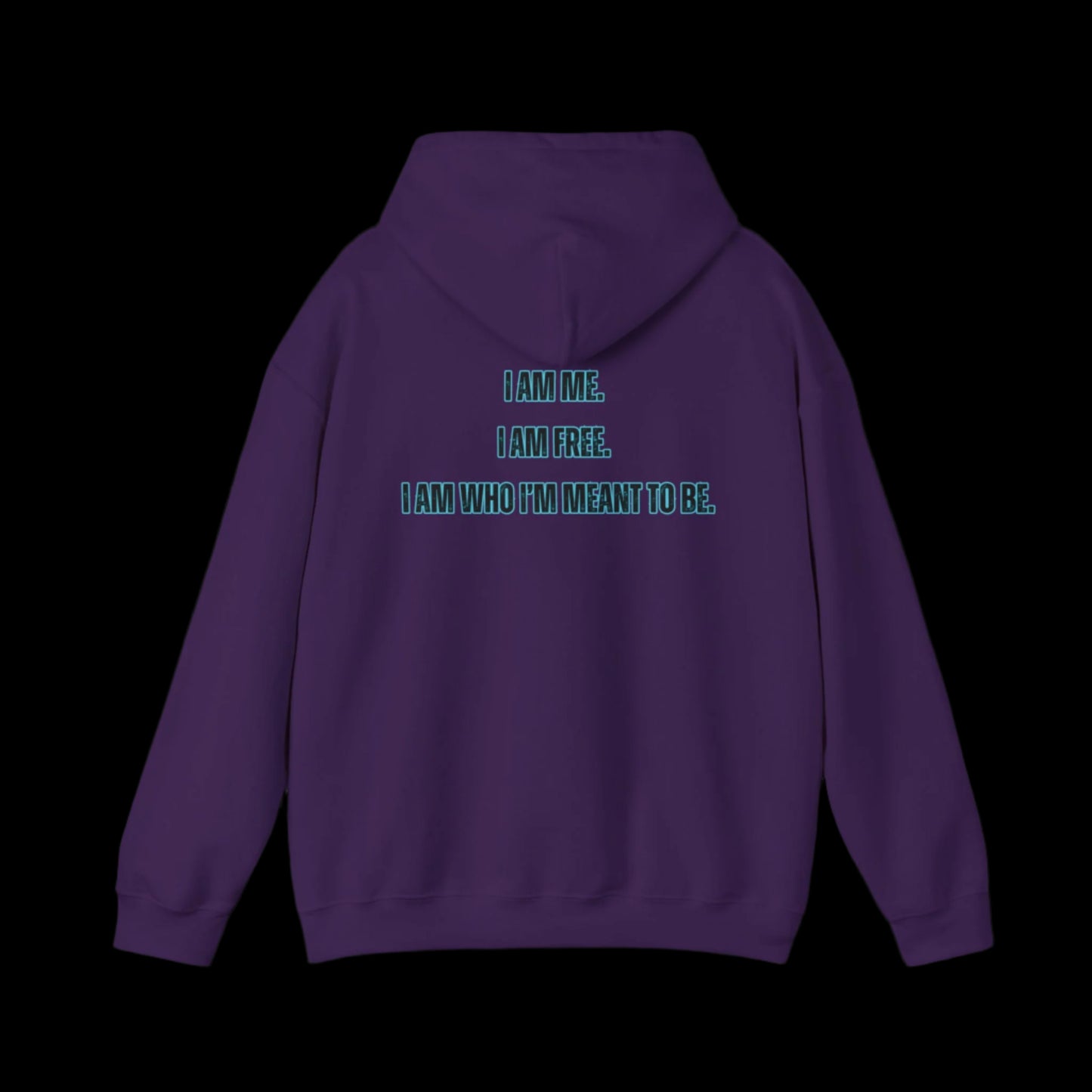Purple hoodie with text on the back on a white background